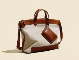 Women's Large Capacity Canvas Tote Handbag Portable Shoulder Bag with Zip Closure Contrast Color Design